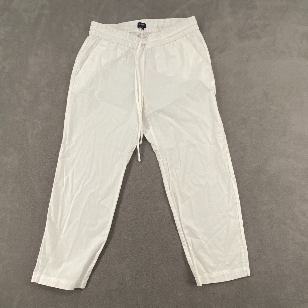 J.Crew Pants Womens 4 White Linen Summer Classic Fit Elastic Waist Drawstring